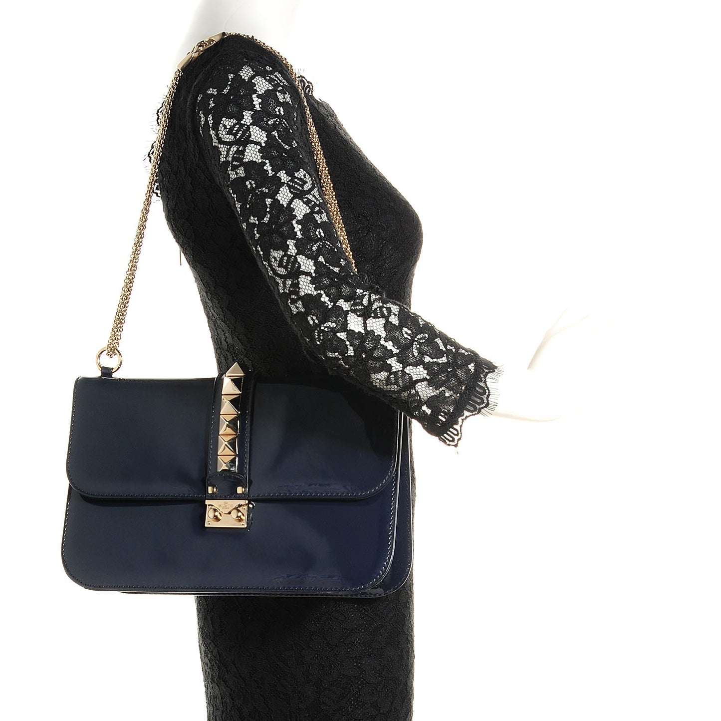 Patent Large Glam Lock Rockstud Flap Blue China