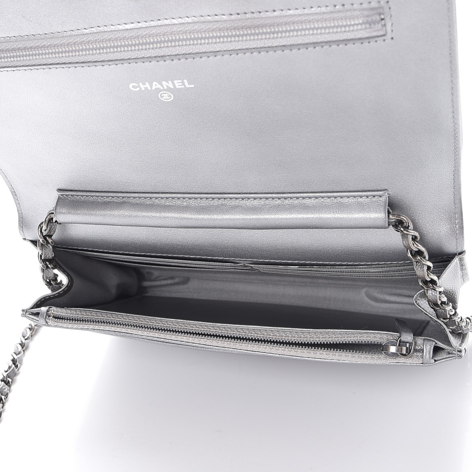 Chanel Metallic Caviar Quilted Boy Wallet On Chain WOC Silver 5 of 10