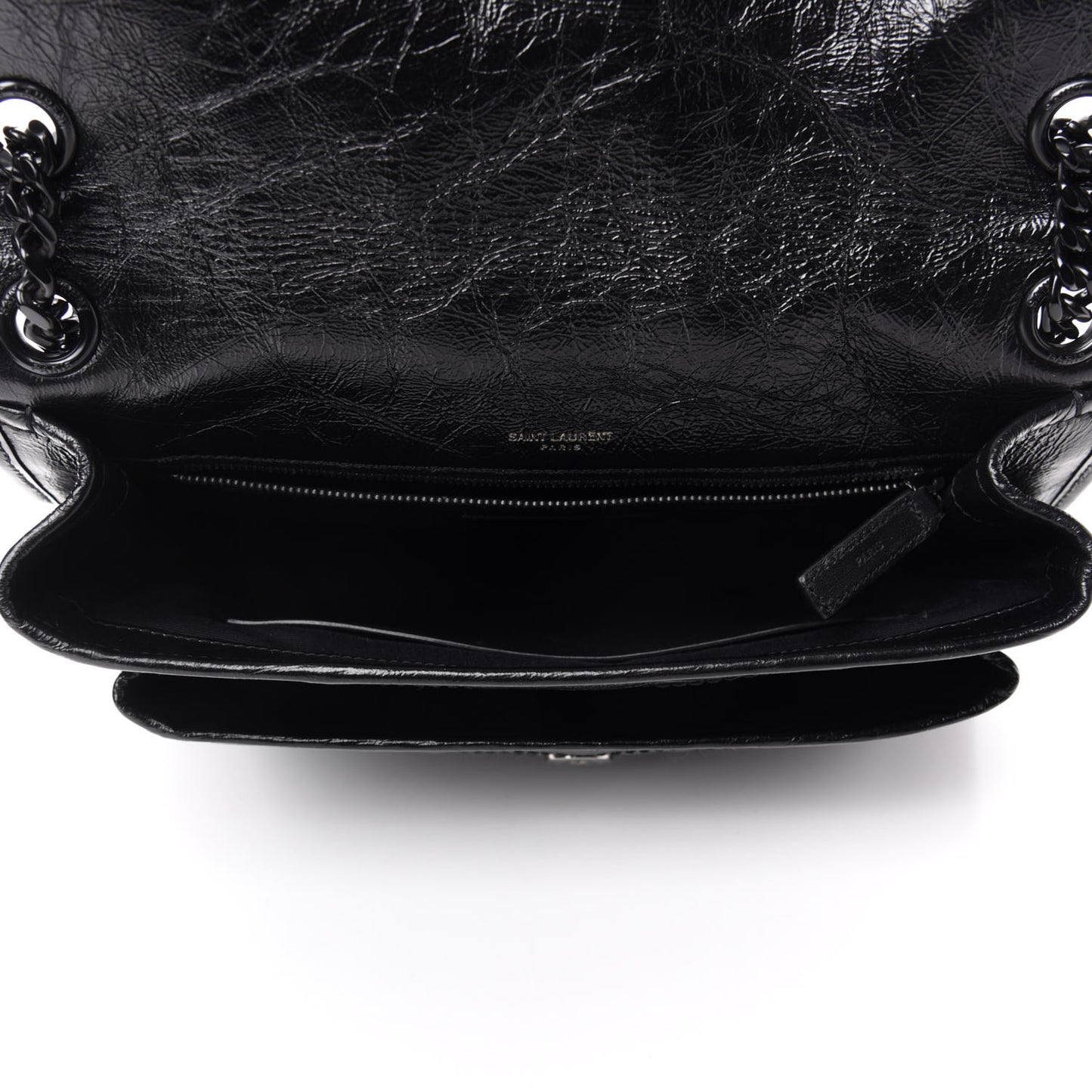 Crinkled Calfskin Matelasse Monogram Medium Niki Chain Satchel Black