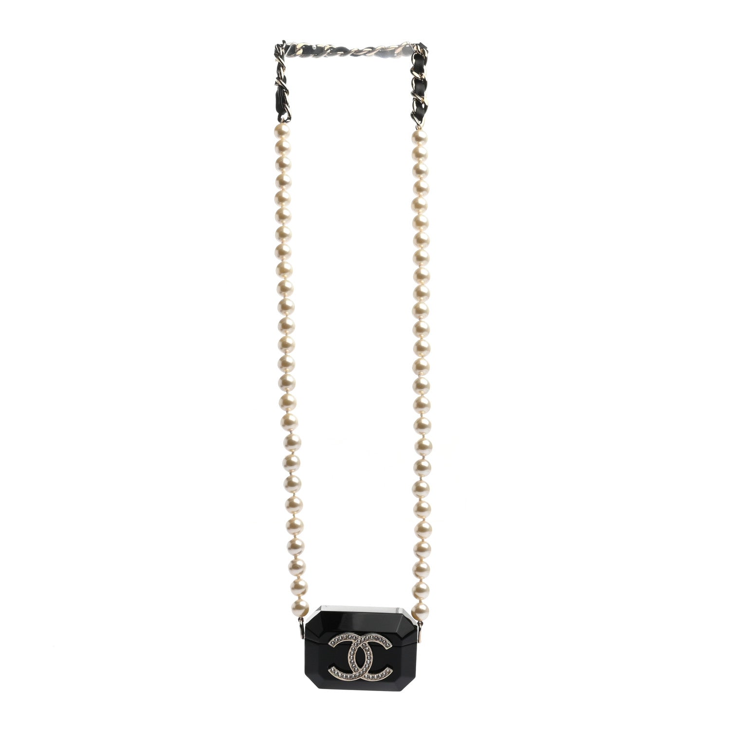 Chanel Resin Crystal Pearl Airpods Pro Holder Necklace Black Pearly White 3 of 7