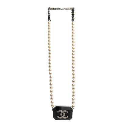 Chanel Resin Crystal Pearl Airpods Pro Holder Necklace Black Pearly White 3 of 7