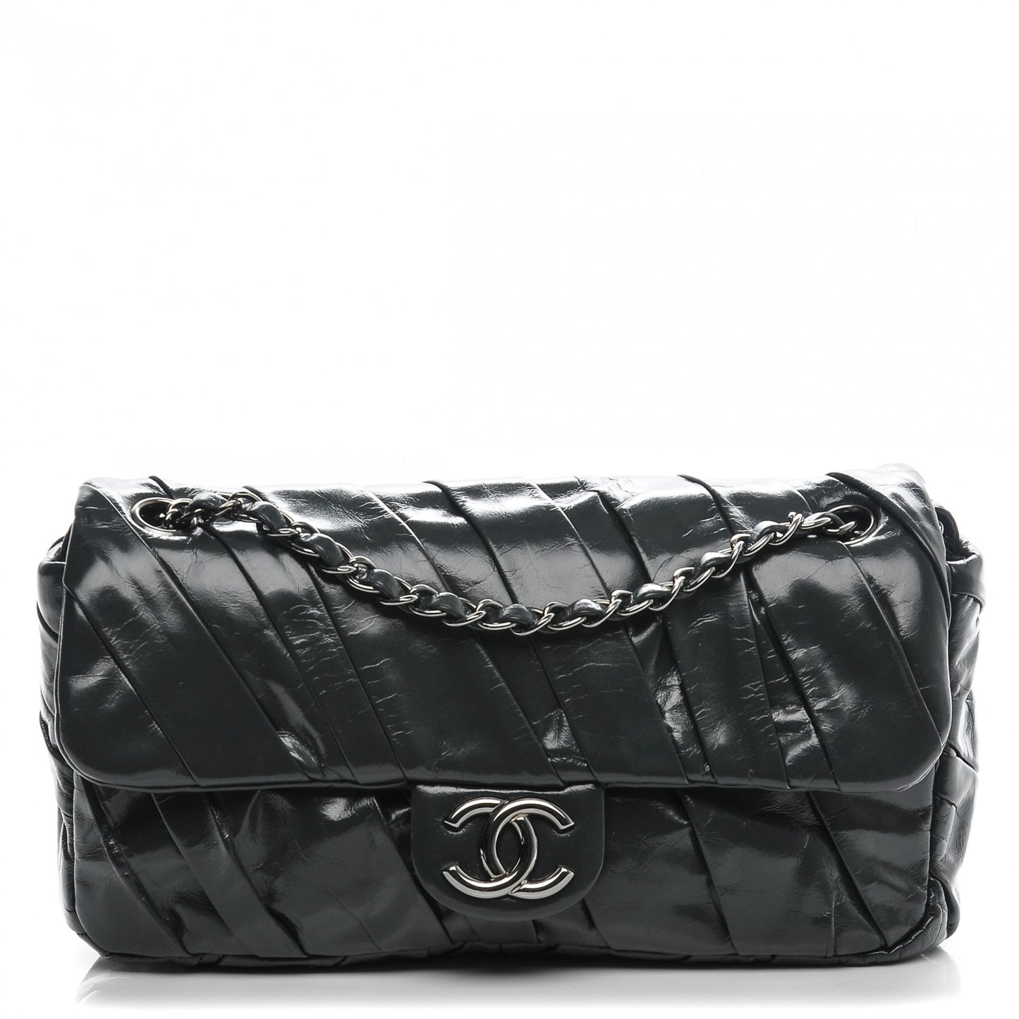 Glazed Calfskin Medium Twisted Flap Dark Grey
