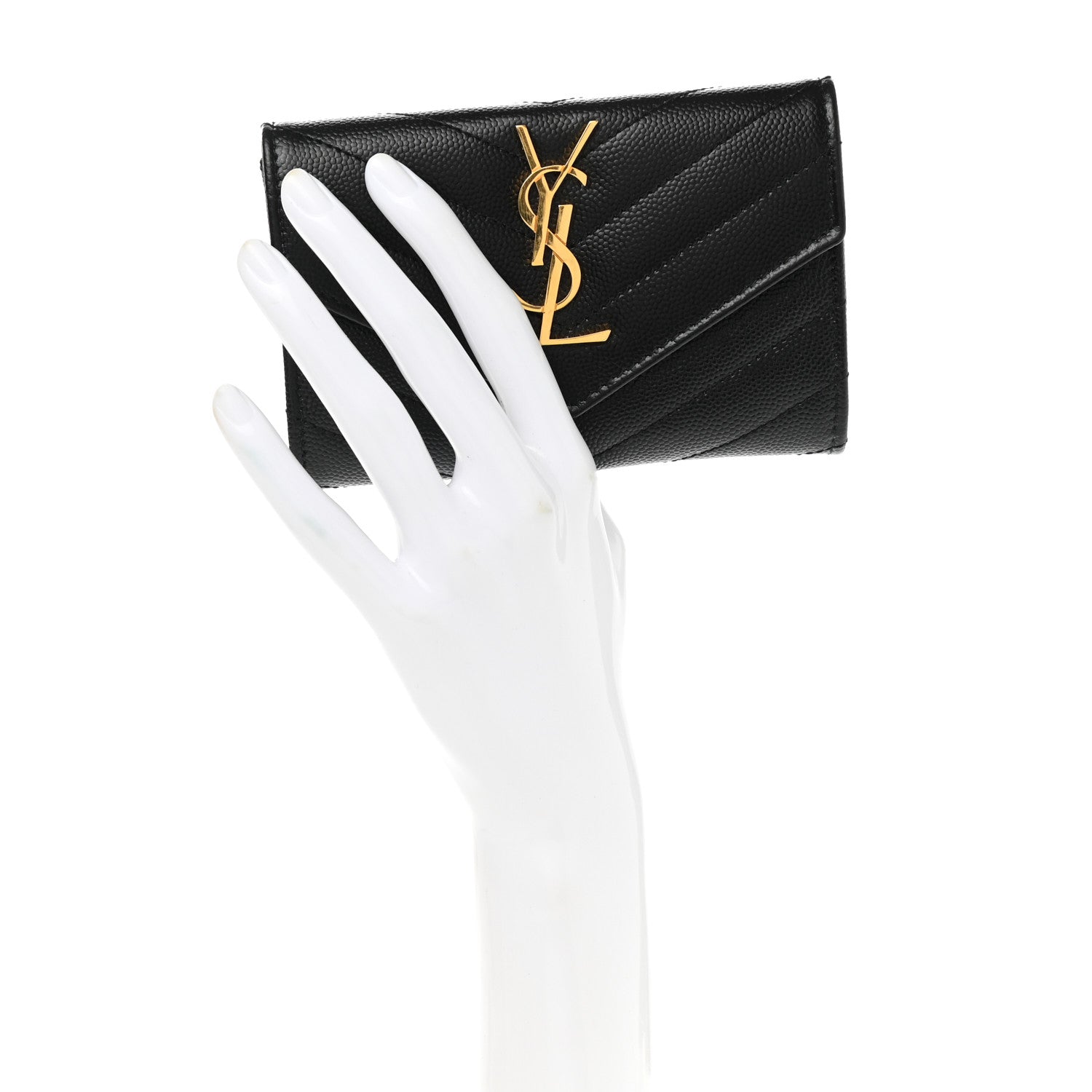 Saint Laurent Grain De Poudre Matelasse Chevron Small Monogram Envelope Wallet Black 2 of 7