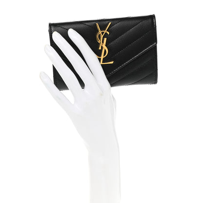 Saint Laurent Grain De Poudre Matelasse Chevron Small Monogram Envelope Wallet Black 2 of 7