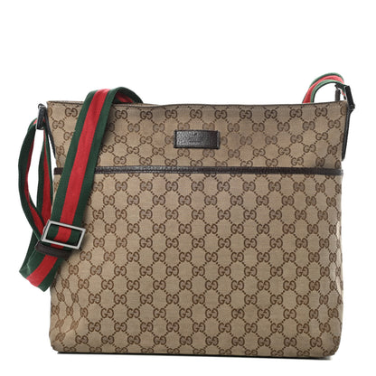 Gucci Monogram Web Medium Flat Messenger Bag Brown 1 of 14