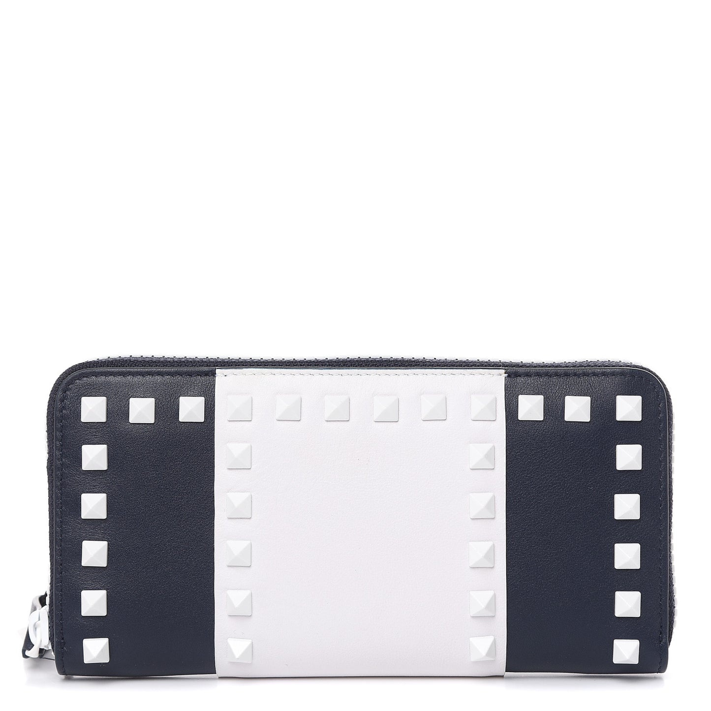Vitello Colorblock Free Rockstud Zip Around Wallet Marine White