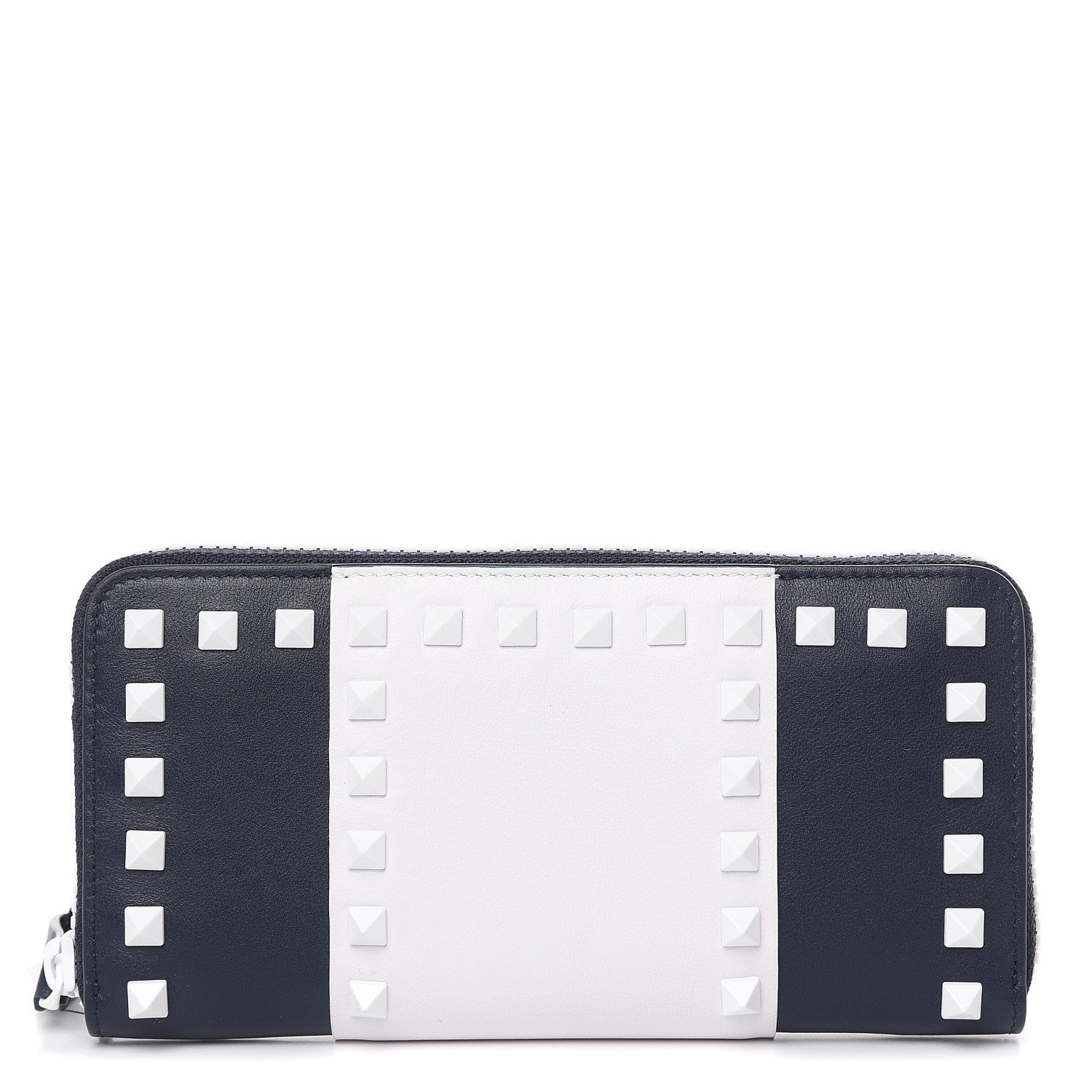Valentino Garavani Vitello Colorblock Free Rockstud Zip Around Wallet Marine White 1 of 8