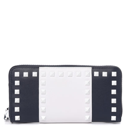 Valentino Garavani Vitello Colorblock Free Rockstud Zip Around Wallet Marine White 1 of 8