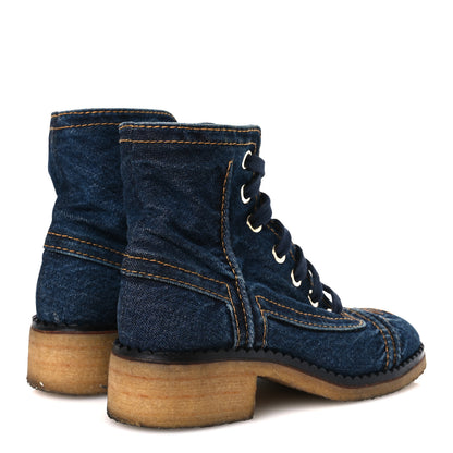 Chanel Denim Lace Up Boots 36.5 Navy Blue 5 of 11