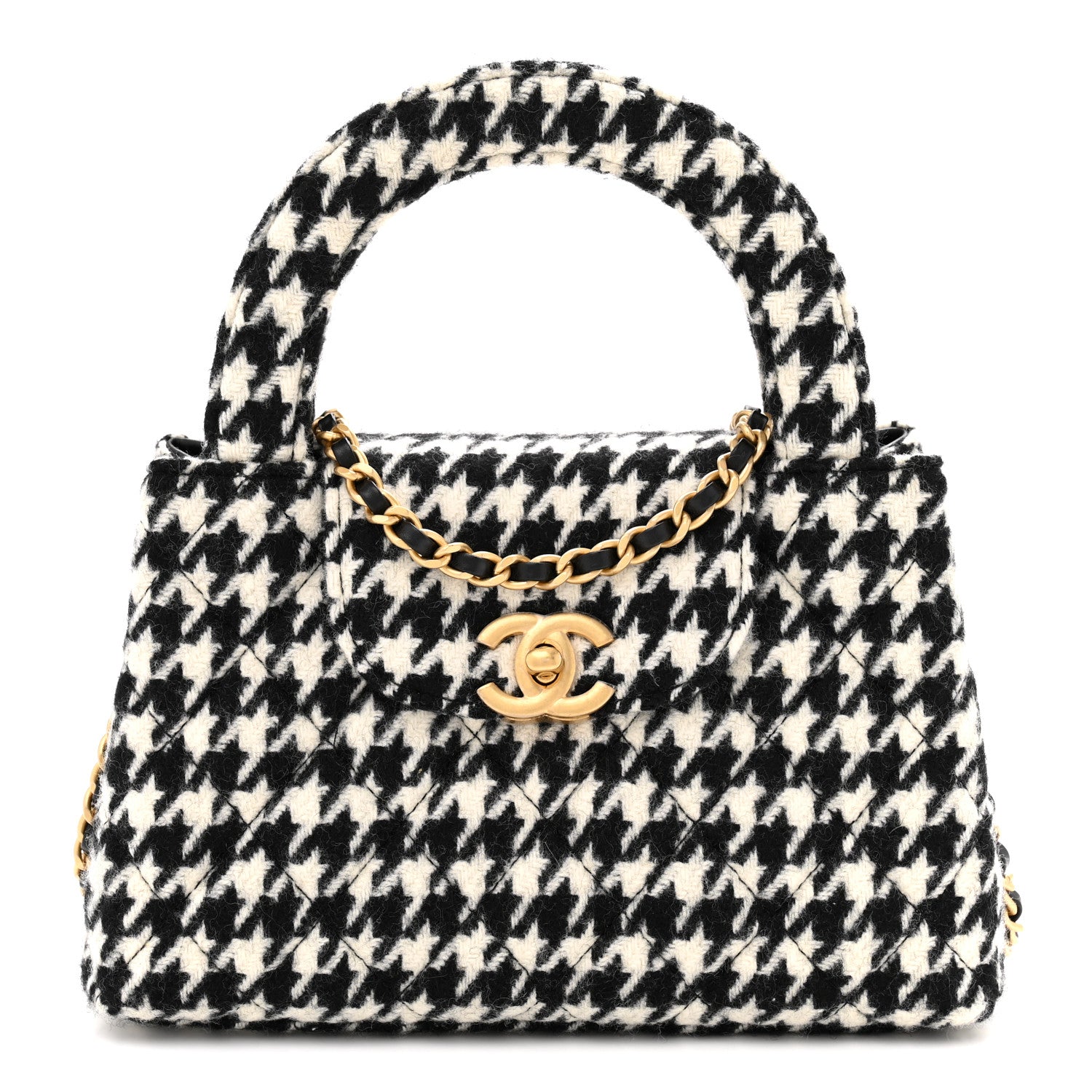 Chanel Tweed Houndstooth Quilted Nano Kelly Shopper Black White 1 of 11