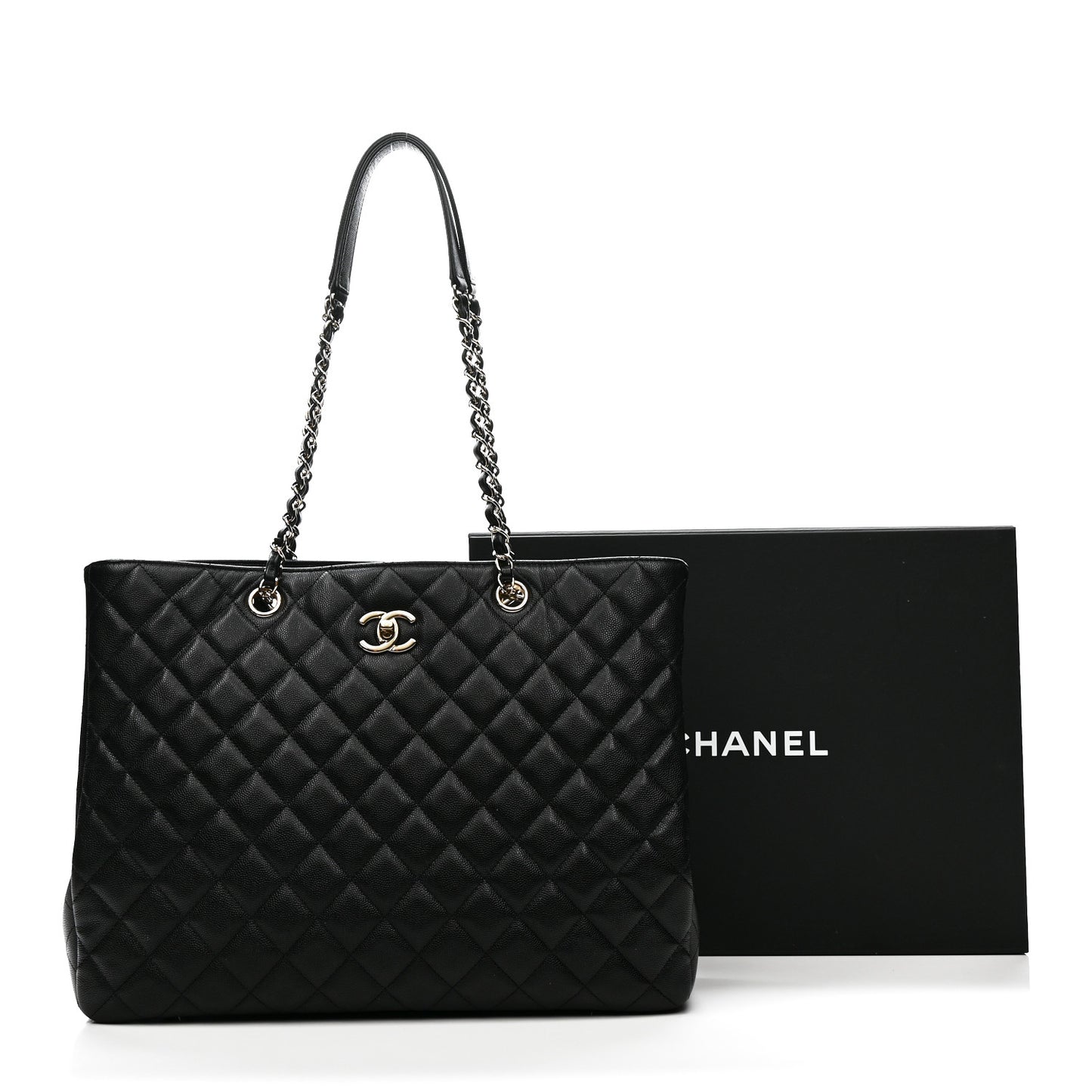 Caviar Quilted Large Shopping Tote Black