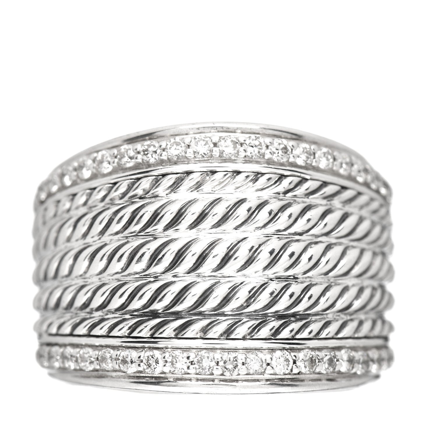 Sterling Silver Diamond Cable Cigar Band Ring 56 7.5