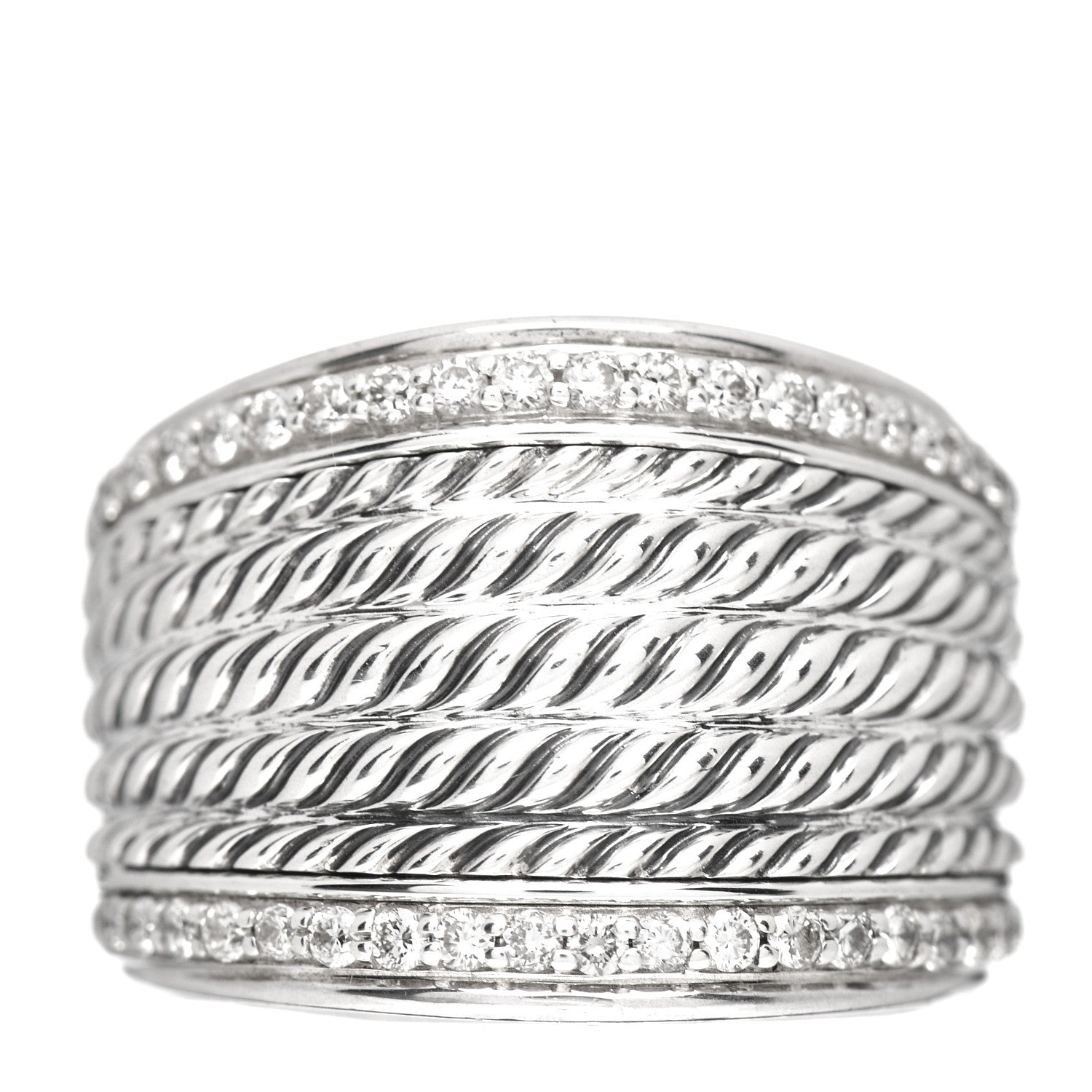David Yurman Sterling Silver Diamond Cable Cigar Band Ring 56 7.5 1 of 5