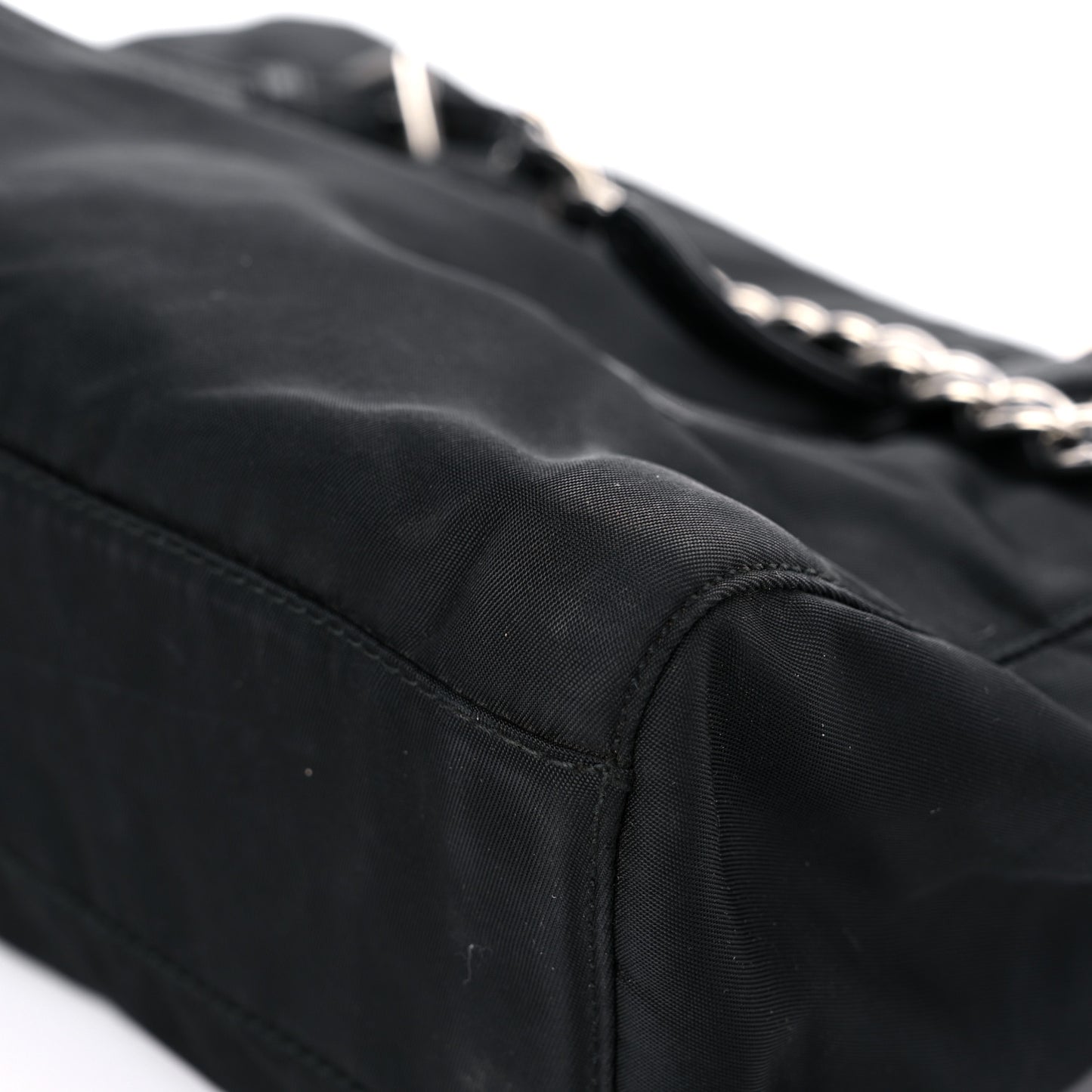 Nylon Tessuto Acciaio Chain Shoulder Bag Black