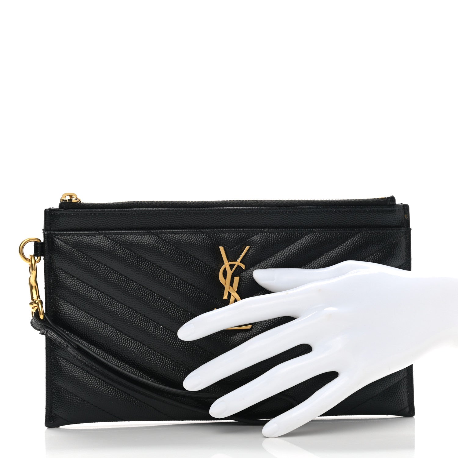 Saint Laurent Grain De Poudre Chevron Monogram Large Bill Pouch Black 2 of 7