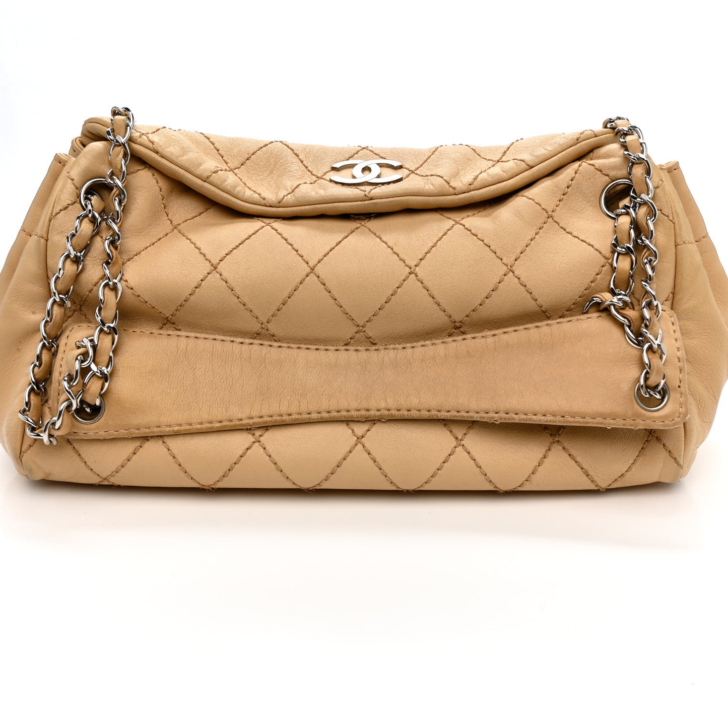 Lambskin Stitched Accordion Tote Beige
