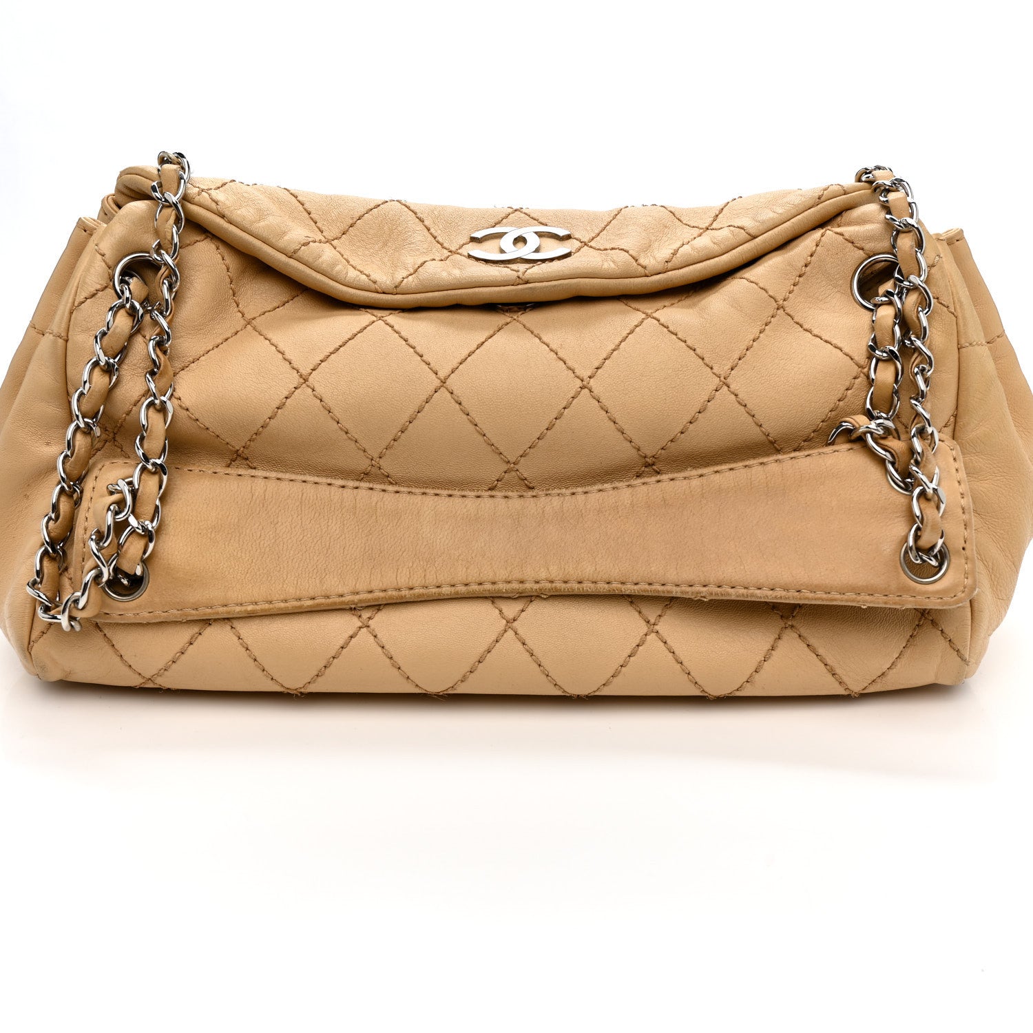 Chanel Lambskin Stitched Accordion Tote Beige 16 of 17