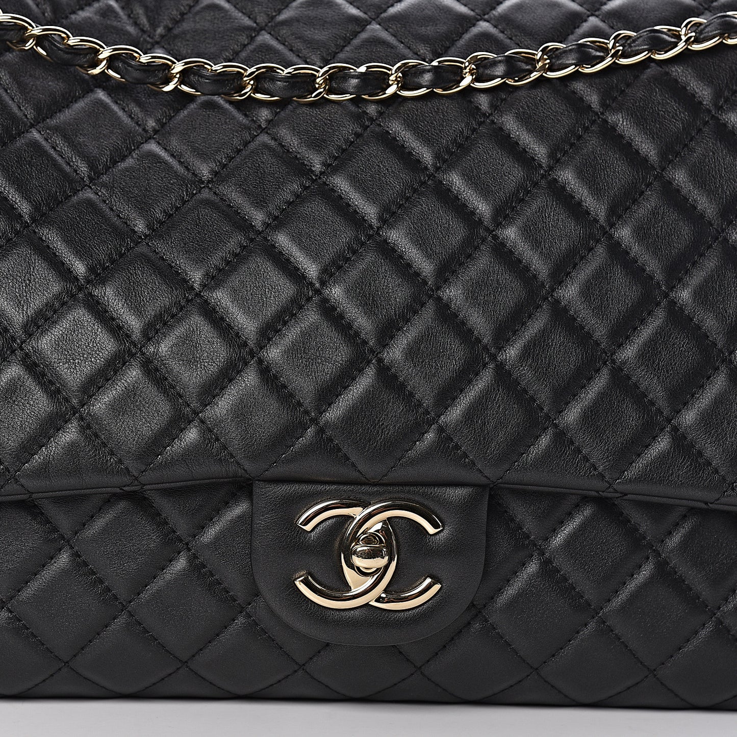 Calfskin Quilted XXL Travel Flap Bag Black