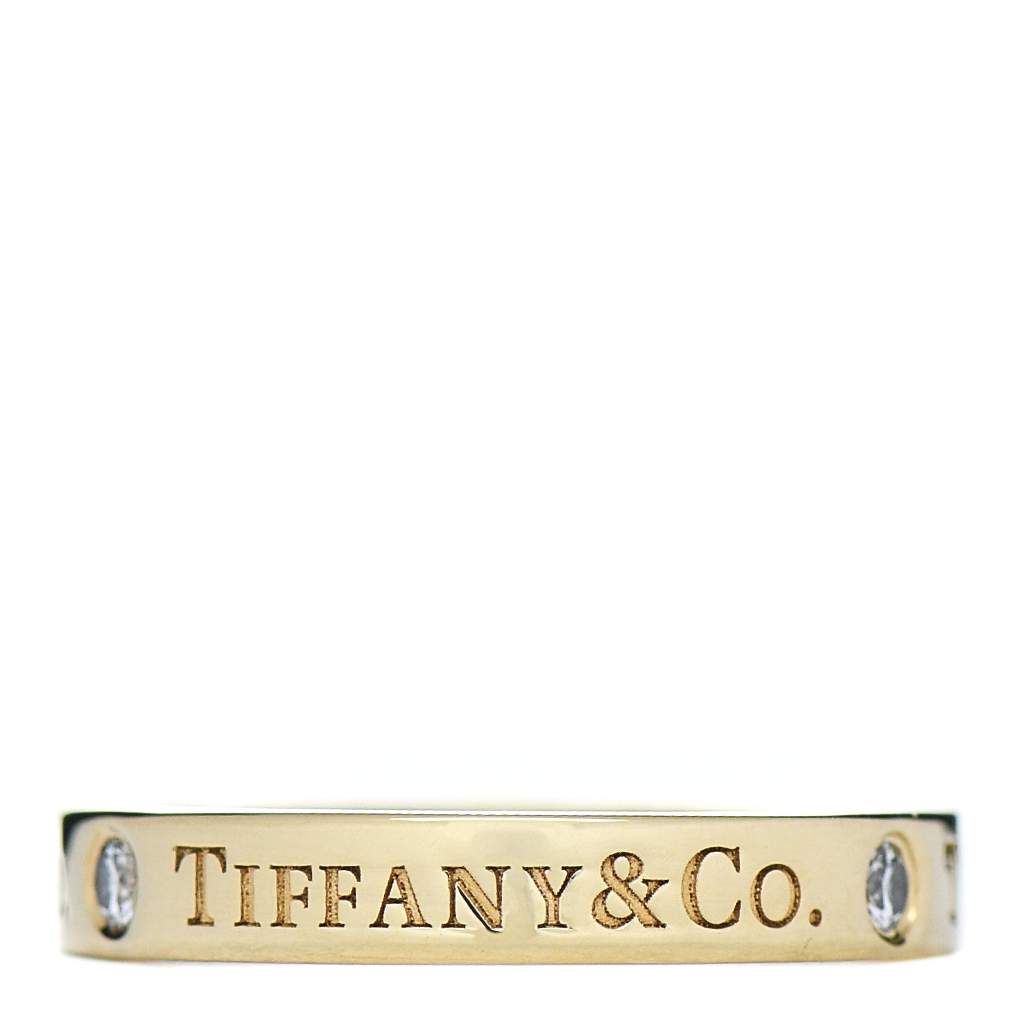 Tiffany 18K Yellow Gold Diamond Logo Band Ring 46 3.75 1 of 4