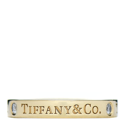 Tiffany 18K Yellow Gold Diamond Logo Band Ring 46 3.75 1 of 4