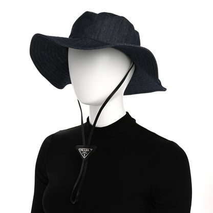 Prada Denim Triangle Wide Brim Drill Hat M Blue 2 of 9