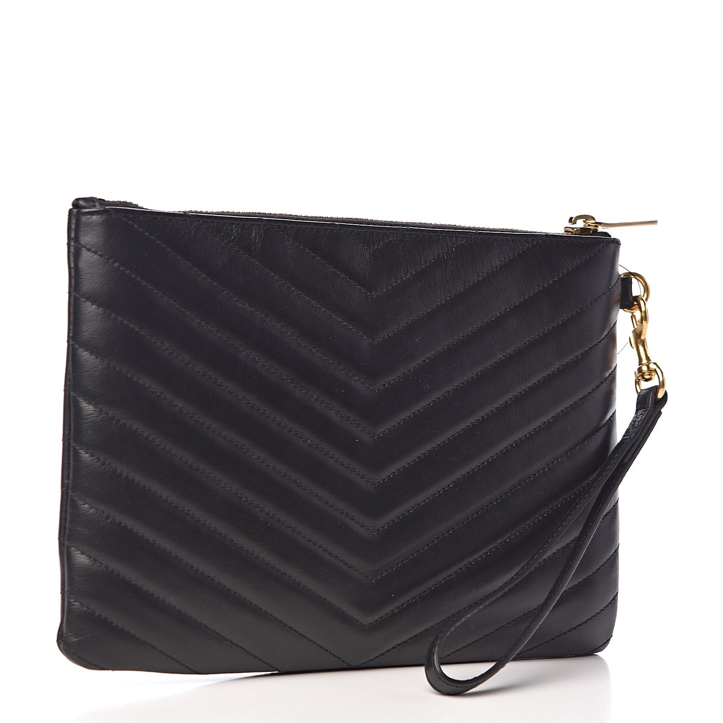Calfskin Matelasse Chevron Monogram A5 Wristlet Black
