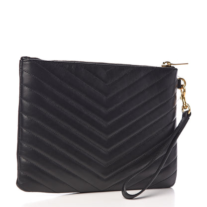 Saint Laurent Calfskin Matelasse Chevron Monogram A5 Wristlet Black 3 of 8