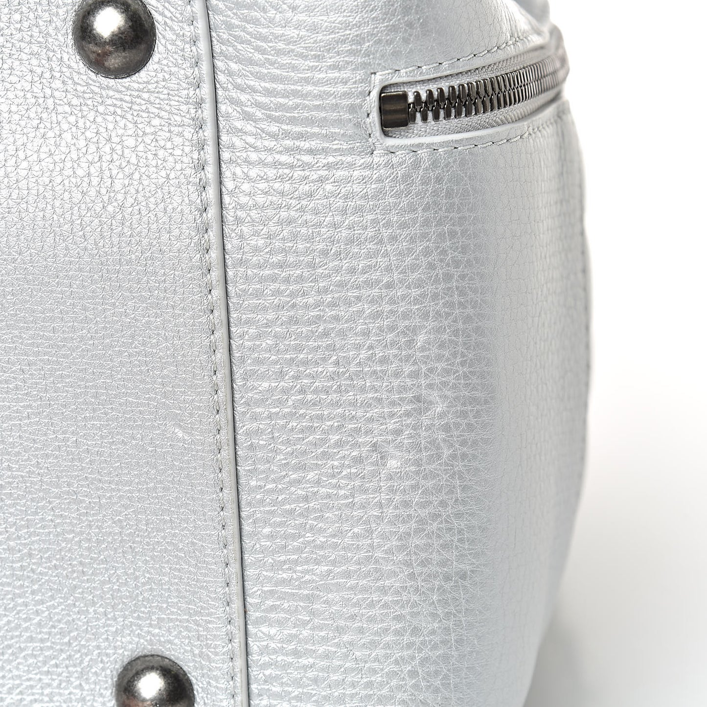 Metallic Calfskin Quilted Large Airlines Round Trip Bowling Bag Silver