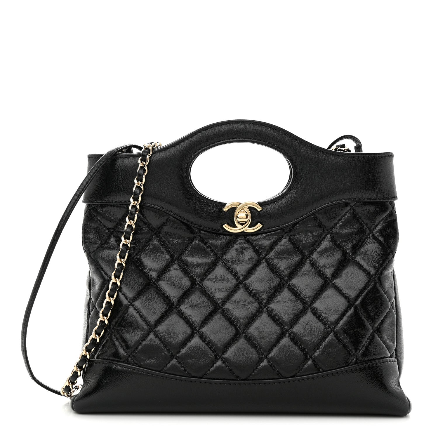 Chanel Shiny Crumpled Calfskin Quilted Mini 31 Shopping Bag Black 1 of 12