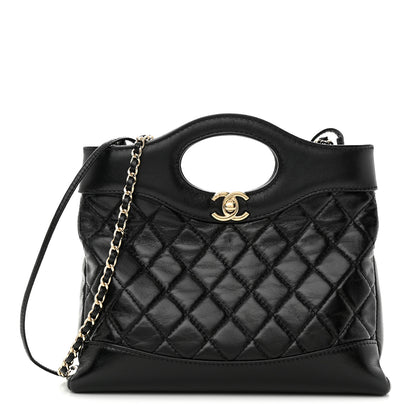 Chanel Shiny Crumpled Calfskin Quilted Mini 31 Shopping Bag Black 1 of 12
