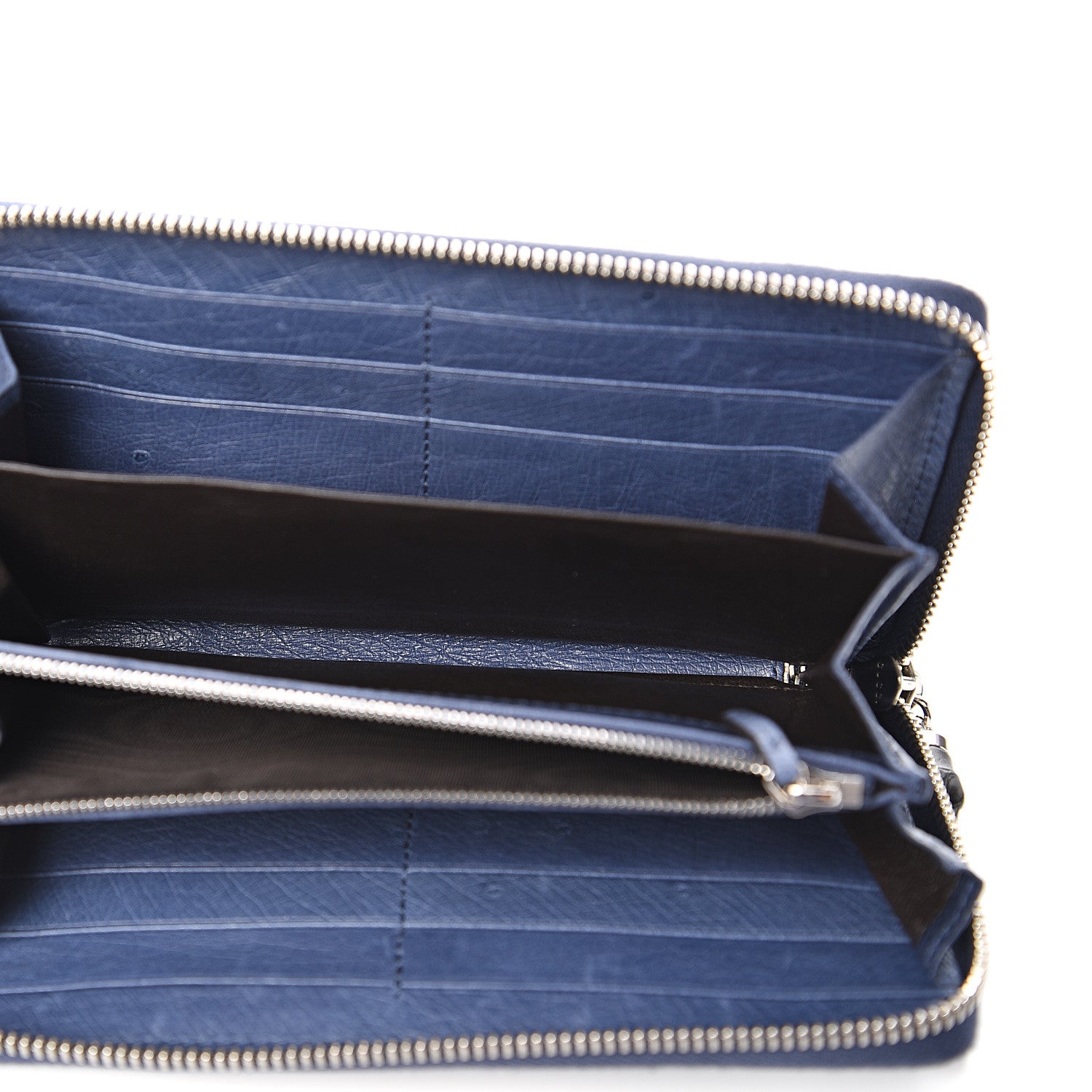 Gucci Ostrich Bamboo Zip Around Wallet Blue 4 of 6