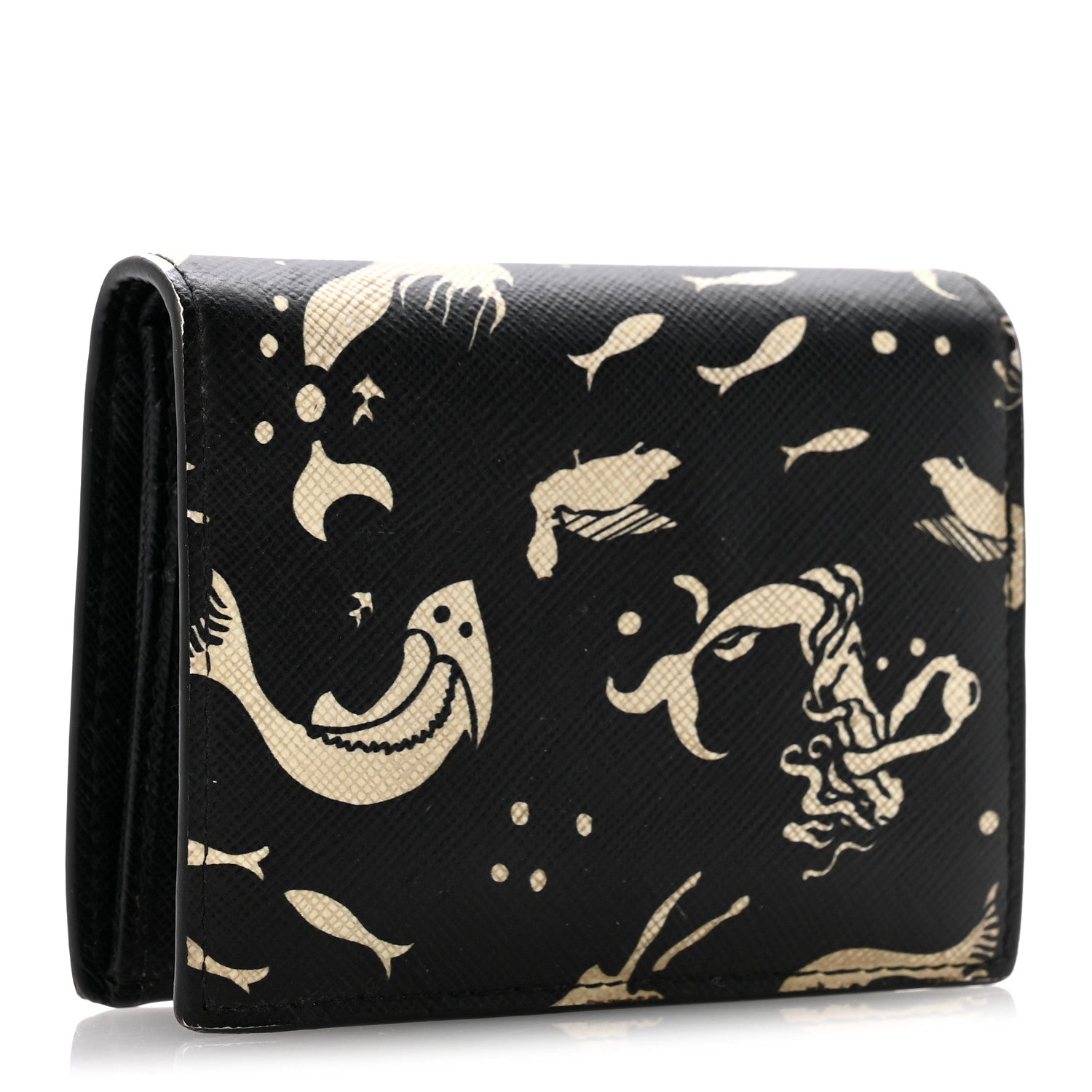 Prada Saffiano Mermaid Print Card Holder Black 3 of 11