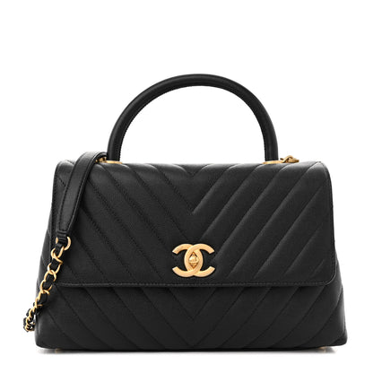 Chanel Caviar Chevron Quilted Small Coco Handle Flap Black 1 of 11