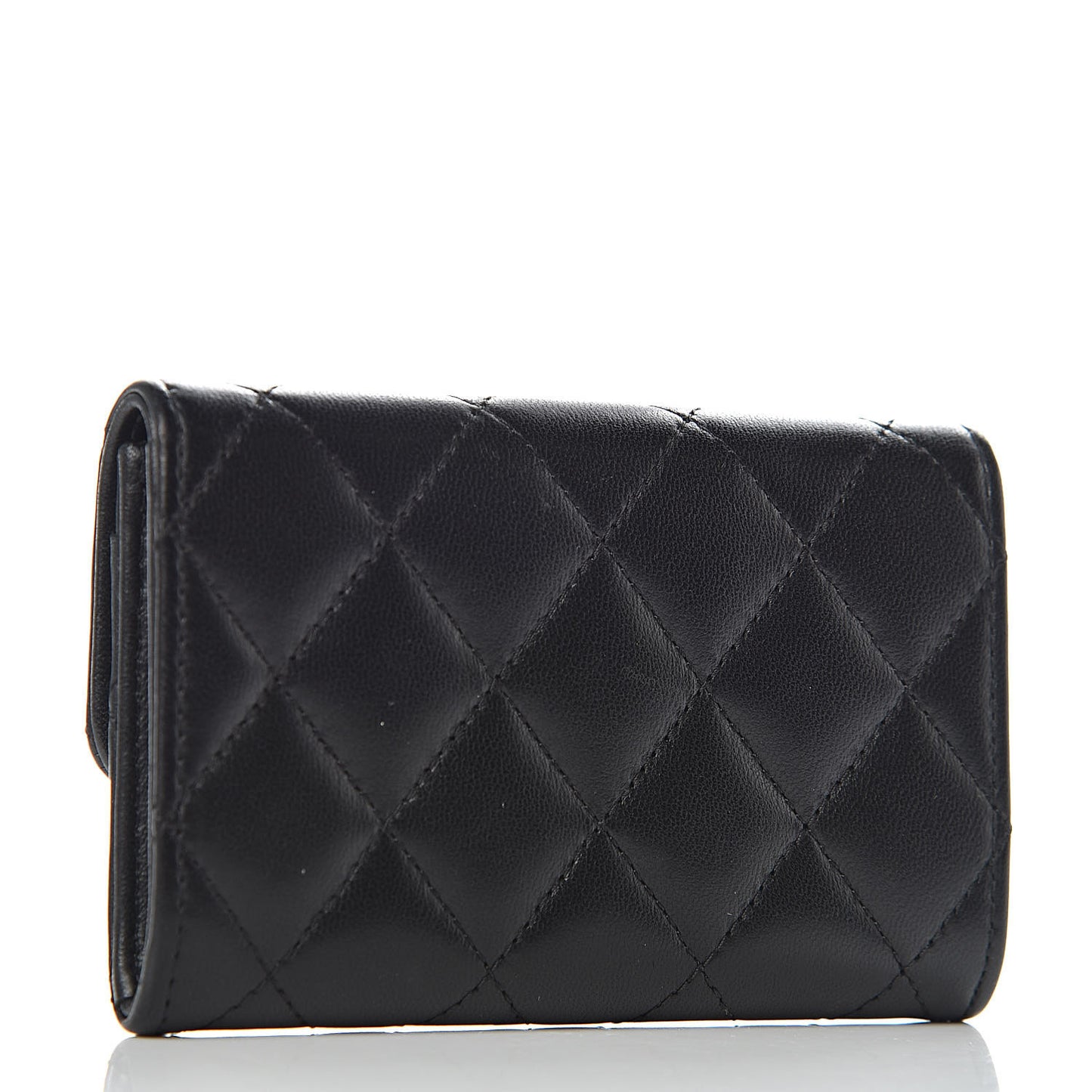 Lambskin Quilted Flap Card Holder Black