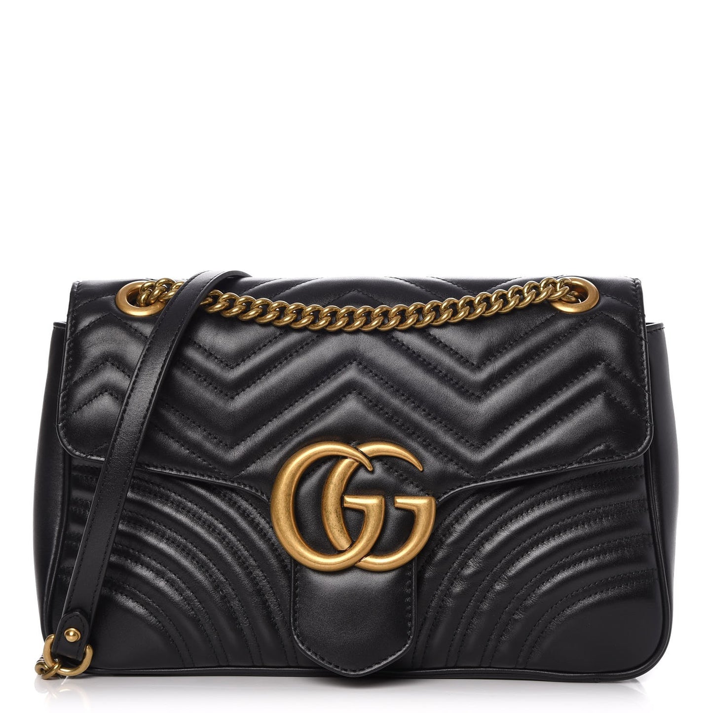 Calfskin Matelasse Medium GG Marmont Shoulder Bag Black