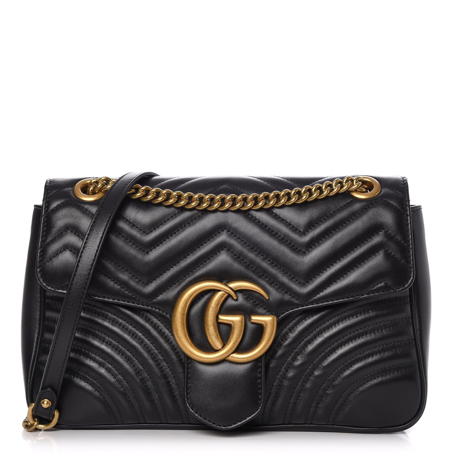 Gucci Calfskin Matelasse Medium GG Marmont Shoulder Bag Black 1 of 9