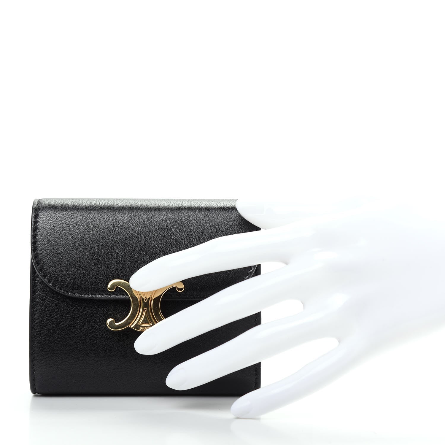 Celine Shiny Smooth Lambskin Small Triomphe Wallet Black 2 of 9