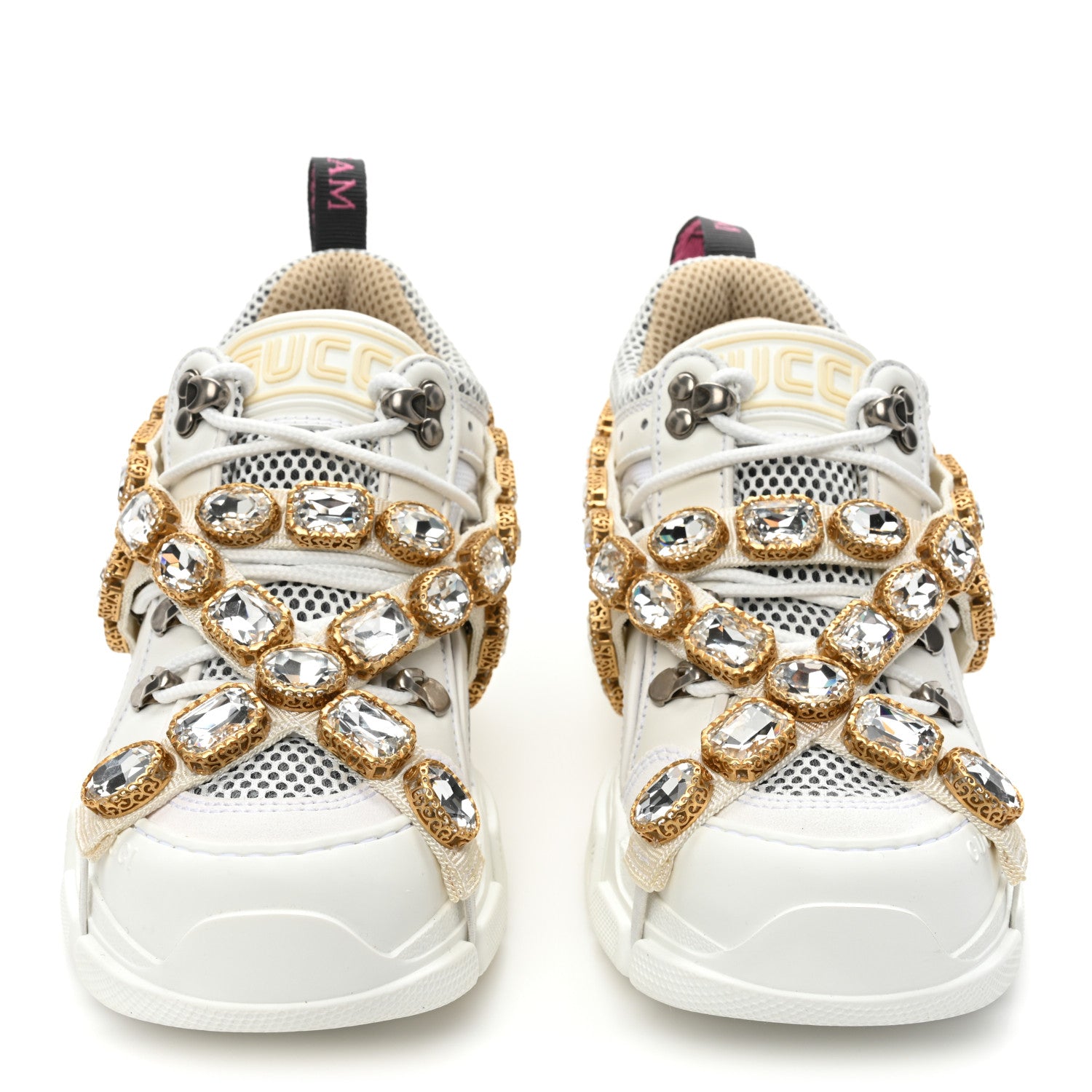 Gucci X SEGA Mesh Calfskin Suede Removable Crystals Womens Flashtrek Sneakers 35 Great White 2 of 10
