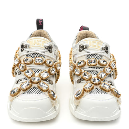Gucci X SEGA Mesh Calfskin Suede Removable Crystals Womens Flashtrek Sneakers 35 Great White 2 of 10