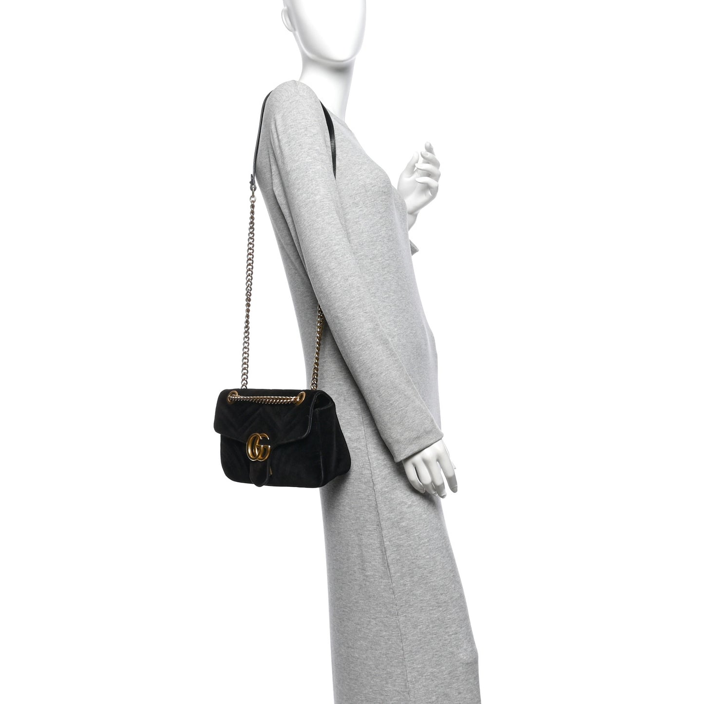 Velvet Matelasse Mini GG Marmont Shoulder Bag Black
