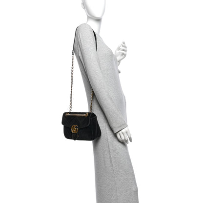 Gucci Velvet Matelasse Mini GG Marmont Shoulder Bag Black 2 of 12