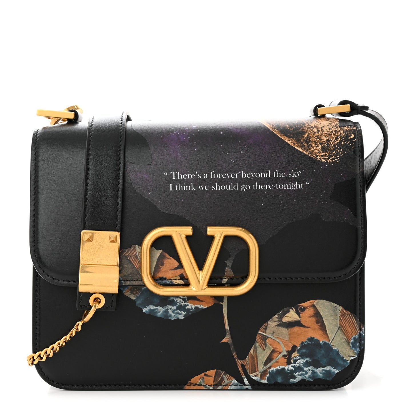 X UNDERCOVER Smooth Calfskin Cosmos Print Large VSling Shoulder Bag Black