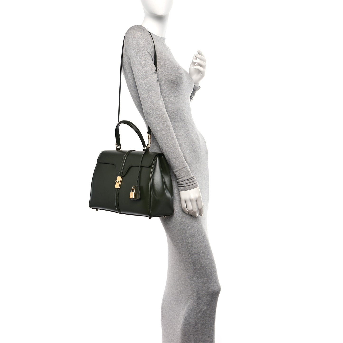 Satinated Calfskin Medium 16 Top Handle Bag Khaki