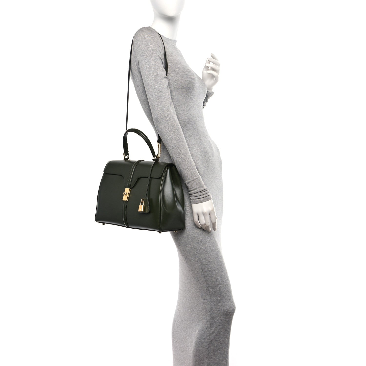 Celine Satinated Calfskin Medium 16 Top Handle Bag Khaki 2 of 10