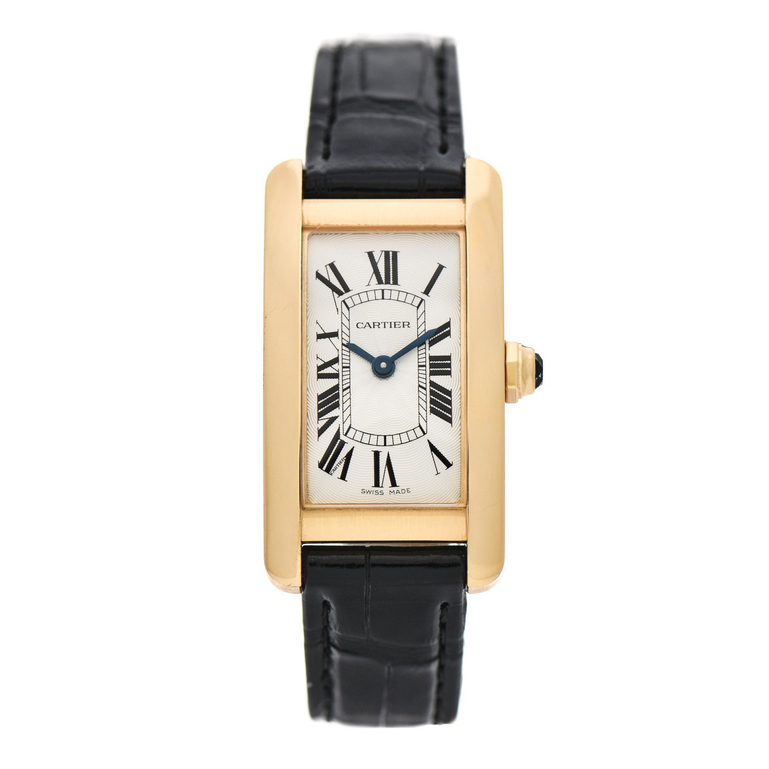 Cartier 18K Yellow Gold Alligator 19mm Tank Americaine Quartz Watch 1 of 7