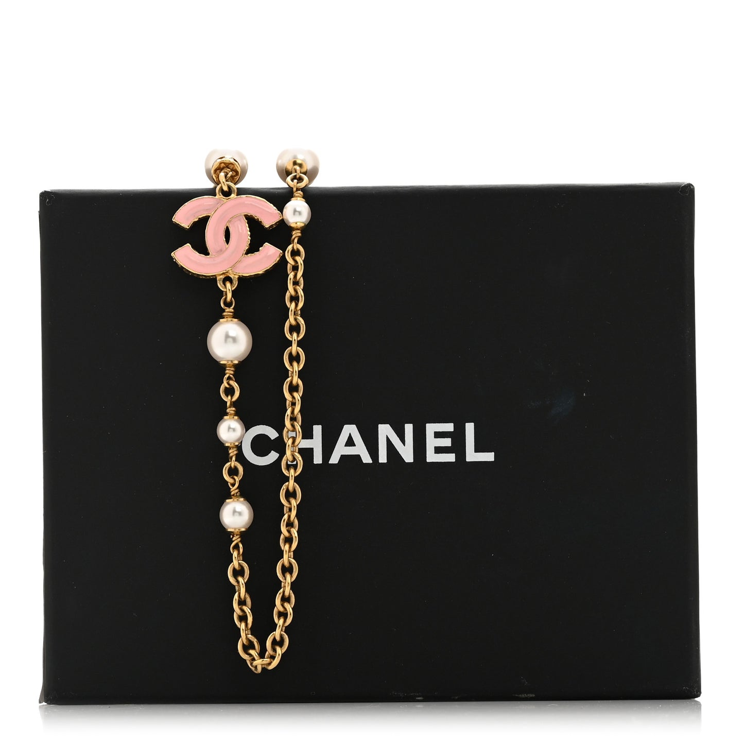Pearl Bead Enamel CC Short Necklace Pink Gold
