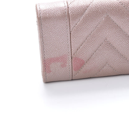 Chanel Metallic Caviar Chevron Quilted Vintage Mademoiselle Flap Card Holder Pink 10 of 11