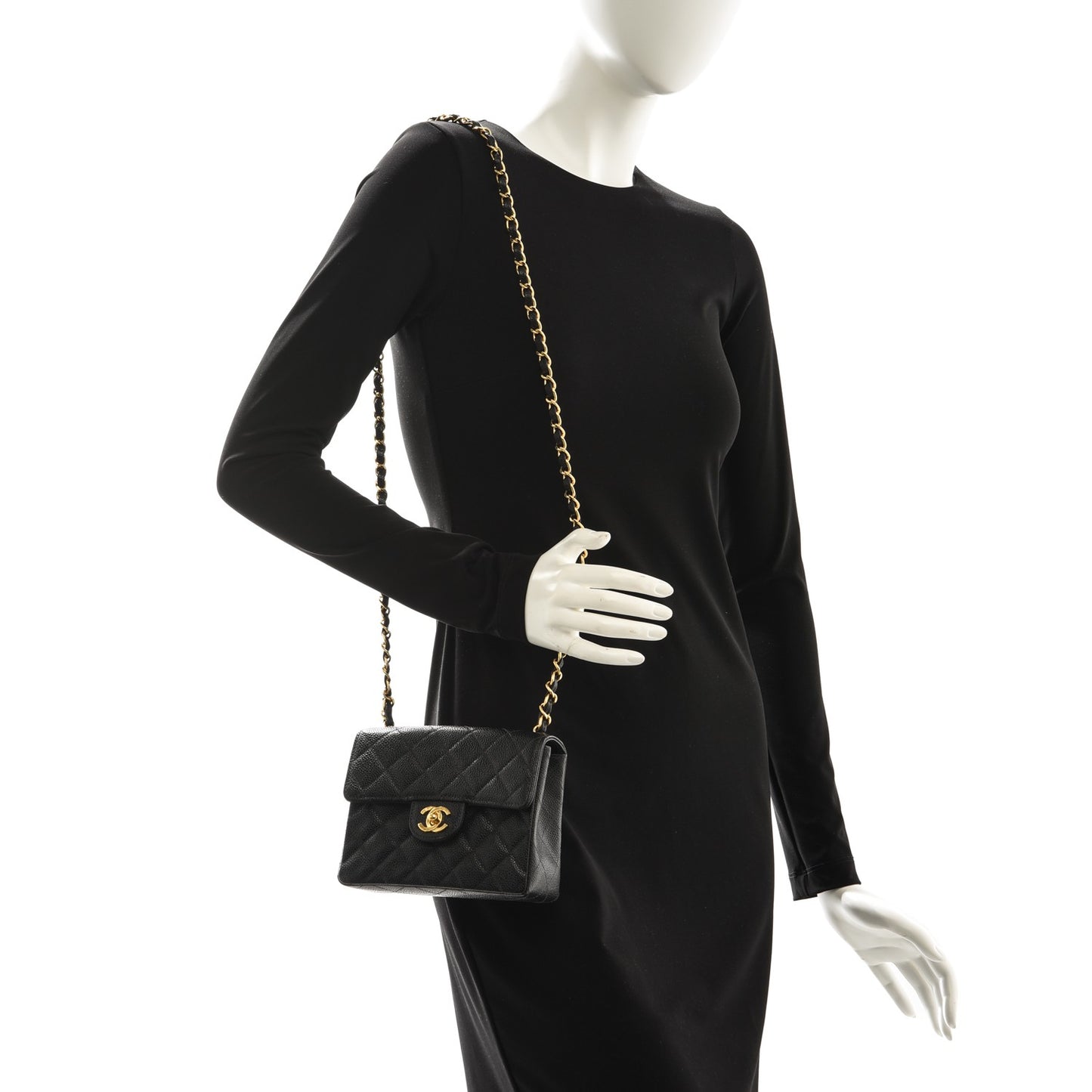 Caviar Quilted Mini Square Flap Black