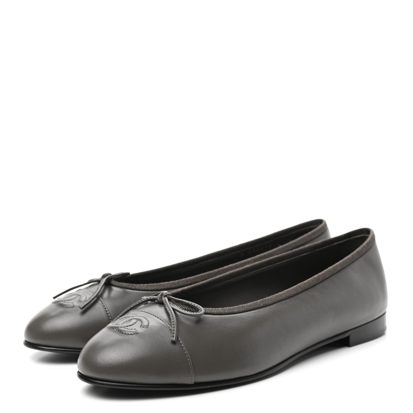 Lambskin Cap Toe CC Ballerina Flats 41 Dark Grey