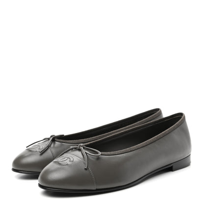 Chanel Lambskin Cap Toe CC Ballerina Flats 41 Dark Grey 3 of 8